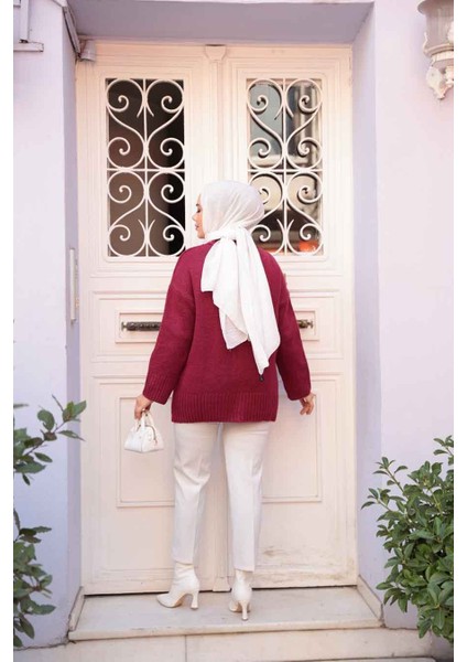 Bordo Tesettür Triko Kazak Tunik 55551BR modelleri