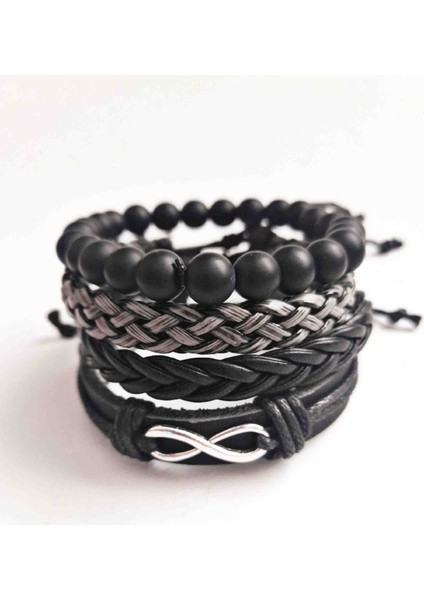 4 Adet Deri Bileklik Sonsuzluk Figürlü Hakiki Deri Bileklik El Yapımı Erkek Bileklik