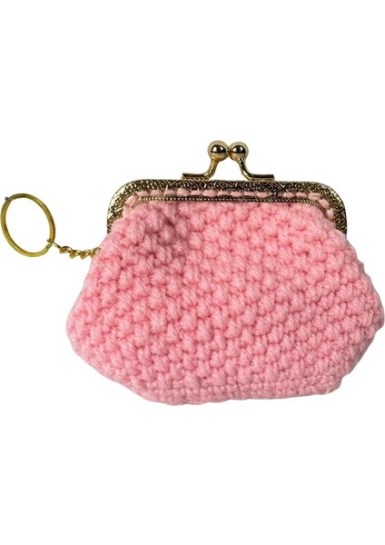 8169 El Örgüsü Pembe Renk Mini Bozuk Para Cüzdanı