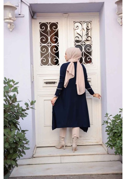 Lacivert Tesettür Triko Panço Tunik 58651L modelleri