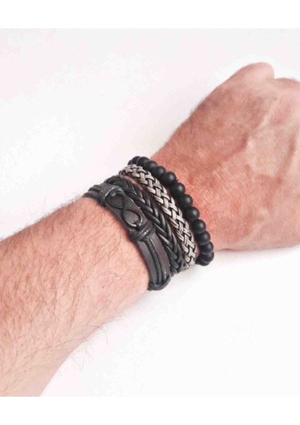 4 Adet Bileklik Sonsuzluk Siyah Figürlü Premium Hakiki Deri Bileklik Erkek Bileklik fiyatları