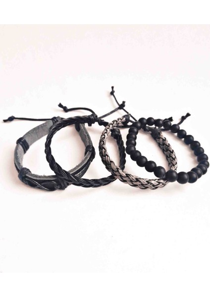 4 Adet Bileklik Sonsuzluk Siyah Figürlü Premium Hakiki Deri Bileklik Erkek Bileklik fırsatları