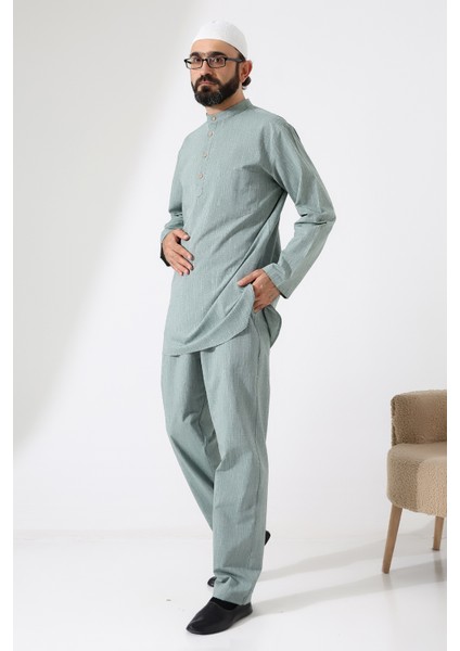Erkek Tek Cepli Gömlek Pantolon Ikili Takım Hac ve Umre Kıyafeti Yeşil (Vşn) fiyatları