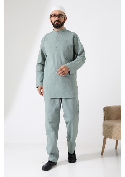 Erkek Tek Cepli Gömlek Pantolon Ikili Takım Hac ve Umre Kıyafeti Yeşil (Vşn) modelleri