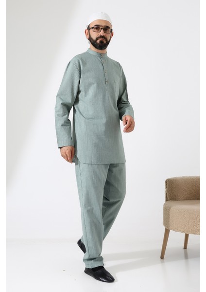 Erkek Tek Cepli Gömlek Pantolon Ikili Takım Hac ve Umre Kıyafeti Yeşil (Vşn) fırsatları