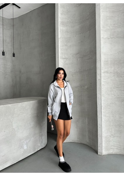 Fermuarlı Kapüşonlu Oversize Hırka fırsatları