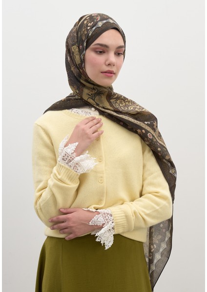 Wıld And Pure Desen Şal Koyu Haki