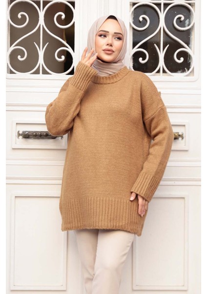 Camel Tesettür Triko Kazak Tunik 55551C