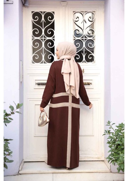 Kahverengi Triko Tesettür Elbise 27503KH fırsatları