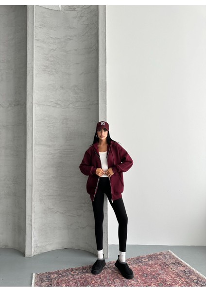 Fermuarlı Kapüşonlu Oversize Hırka