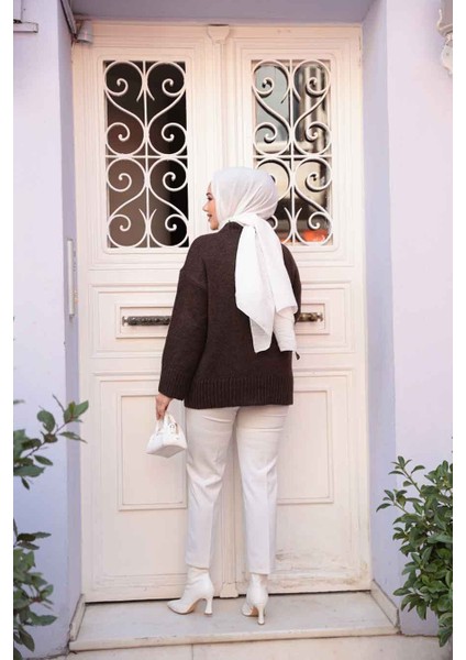 Koyu Kahverengi Tesettür Triko Kazak Tunik 55551KKH fırsatları