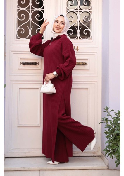 Fitilli Bordo Triko Tesettür Ikili Takım 17207BR modelleri