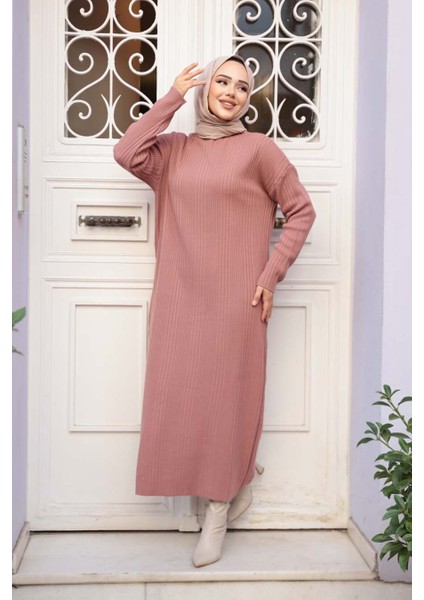 Gül Kurusu Triko Tesettür Elbise 27504GK fiyatları
