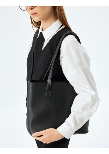 Suni Deri Saplı Büyük Tote Çanta