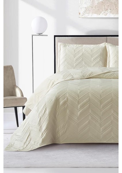 Paris Çift Kişilik Lüks Kadife 240X260 cm Yatak Örtüsü Krem