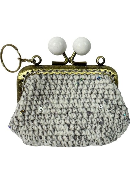 5854 El Örgüsü Simli ve Payetli Model Şık Mini Bozuk Para Cüzdanı