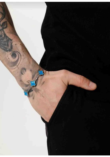 Silver Mavi Hologramlı Unisex Kadın Erkek Çelik Bileklik