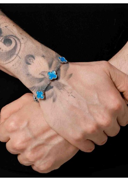 Silver Mavi Hologramlı Unisex Kadın Erkek Çelik Bileklik modelleri