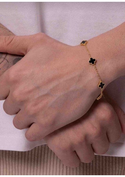 Gold Siyah Orta Boy Unisex Kadın Erkek Çelik Bileklik fiyatları