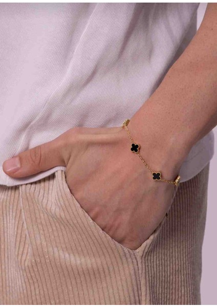 Gold Siyah Orta Boy Unisex Kadın Erkek Çelik Bileklik modelleri