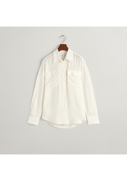 Kadın Krem Relaxed Fit Klasik Yaka Gömlek
