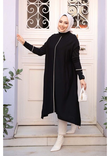 Siyah Tesettür Triko Panço Tunik 58651S fiyatları