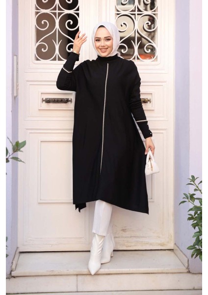 Siyah Tesettür Triko Panço Tunik 58651S modelleri