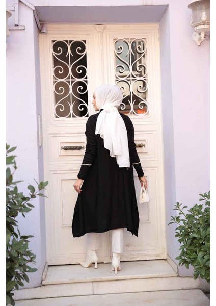 Siyah Tesettür Triko Panço Tunik 58651S fırsatları