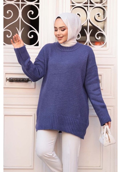 Koyu Lila Tesettür Triko Kazak Tunik 55551KLILA