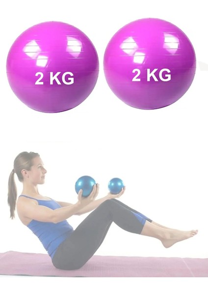 2 kg Pilates Ağırlık Topu Plates Toning Ball Denge ve Agirlik Topu 2 kg x 2 Adet Toning 2 kg Mor