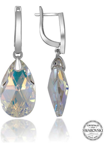 Swarovski Crystal Taşlı Gümüş Damla Sallantılı Kadın Küpe