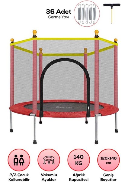 140 kg Taşıma Kapasiteli 120X140 cm Koruma Fileli Trambolin
