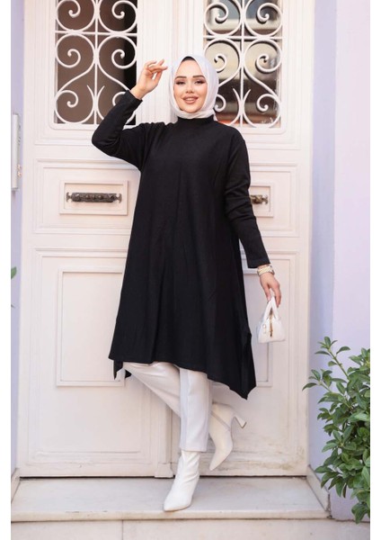 Merserize Siyah Tesettür Triko Panço Tunik 56401S