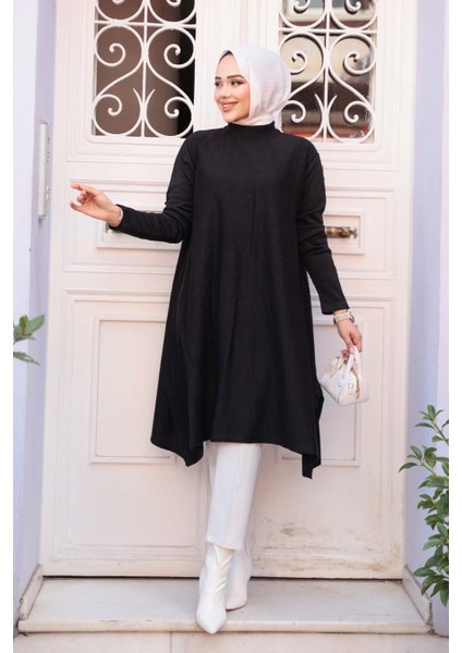 Merserize Siyah Tesettür Triko Panço Tunik 56401S fiyatları