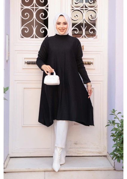 Merserize Siyah Tesettür Triko Panço Tunik 56401S modelleri
