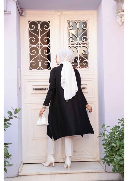 Merserize Siyah Tesettür Triko Panço Tunik 56401S fırsatları