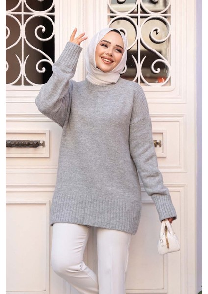 Gri Tesettür Triko Kazak Tunik 55551GR fiyatları