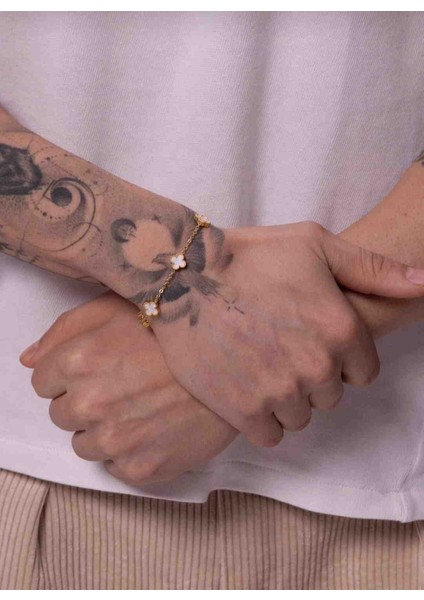 Gold Beyaz Orta Boy Unisex Kadın Erkek Çelik Bileklik fiyatları