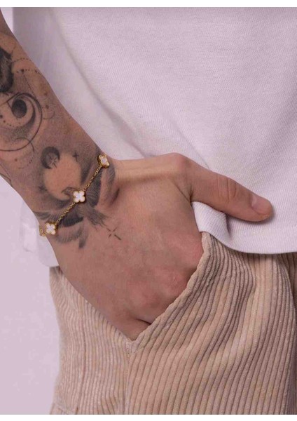 Gold Beyaz Orta Boy Unisex Kadın Erkek Çelik Bileklik modelleri