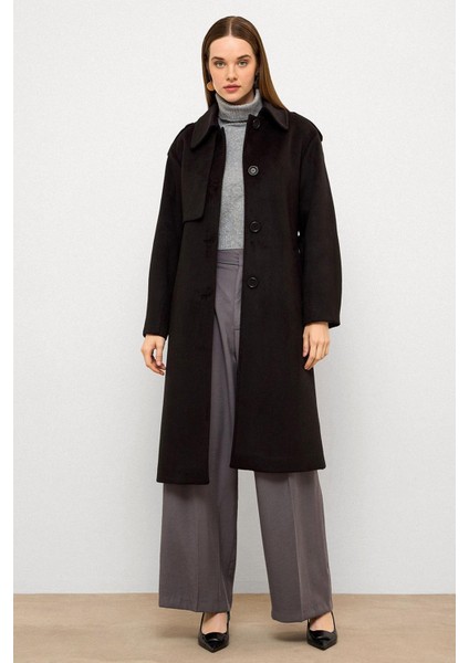 Gömlek Yaka Punto Dikiş Detaylı Premium Kaban Siyah 3125