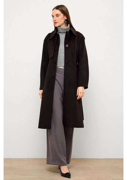 Gömlek Yaka Punto Dikiş Detaylı Premium Kaban Siyah 3125