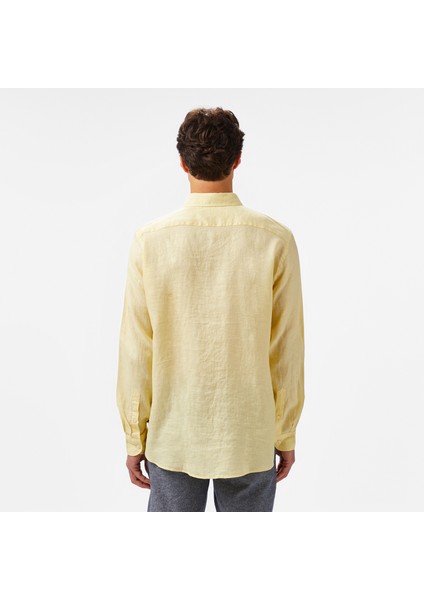 Erkek Sarı Classic Fit Keten Gömlek fiyatları