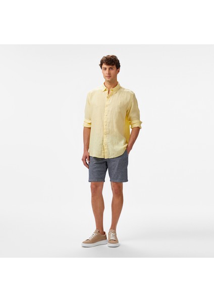Erkek Sarı Classic Fit Keten Gömlek modelleri