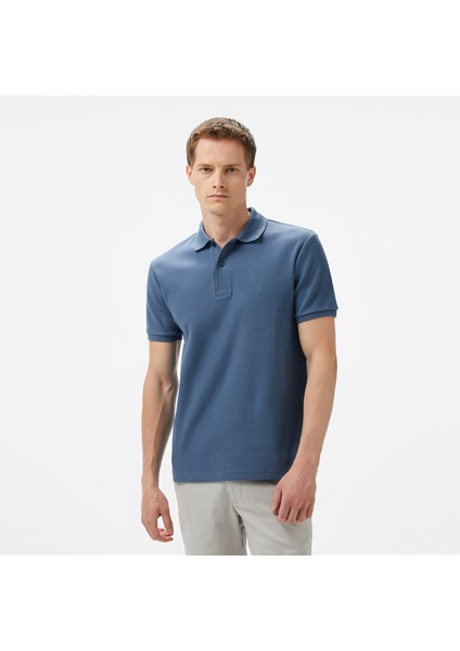 Erkek Mavi Slim Fit Polo Yaka T-Shirt