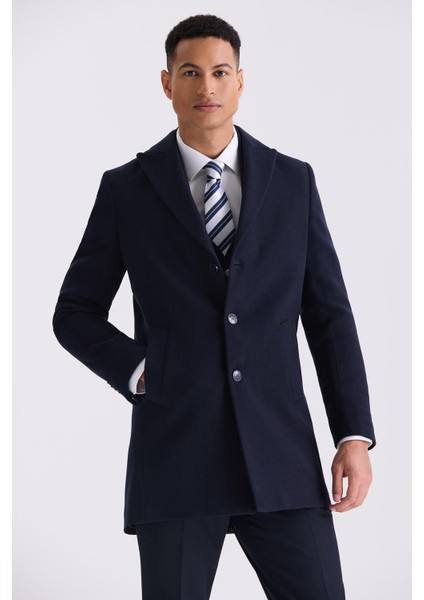 Lacivert Comfort Fit Mono Yaka Erkek Kaban indirimleri