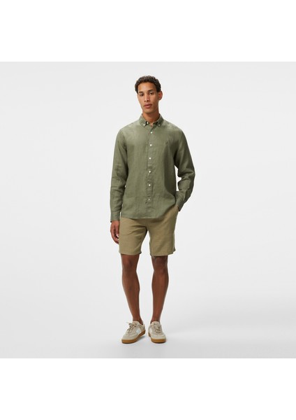 Erkek Yeşil Classic Fit Keten Gömlek modelleri