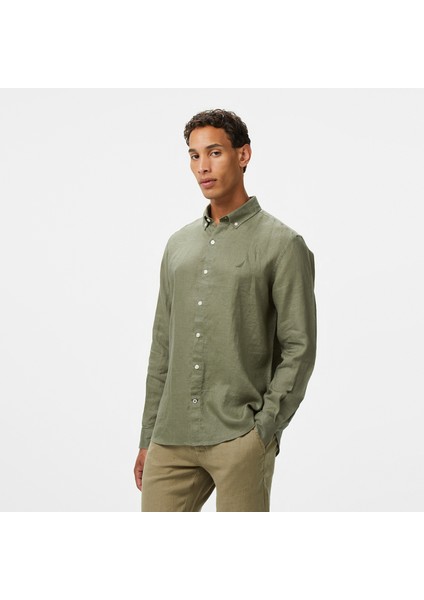 Erkek Yeşil Classic Fit Keten Gömlek indirimleri