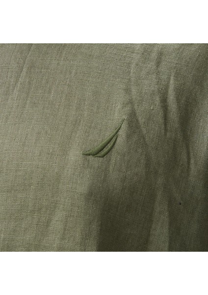 Erkek Yeşil Classic Fit Keten Gömlek