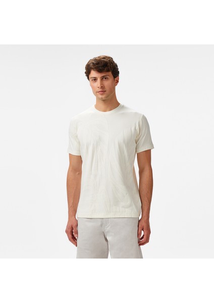 Erkek Krem Regular Fit Desenli T-Shirt