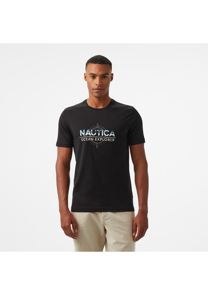 Erkek Siyah Regular Fit Baskılı T-Shirt